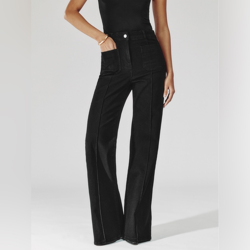 NWT REISS Sakura Patch-Pocket Flared Jeans in Black